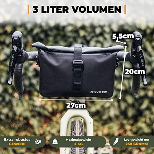 Rovativ® Bikepacking Lenkertasche 3L - 100% wasserdicht für Gravel-, Rennrad & MTB - praktische Schultergurtfunktion