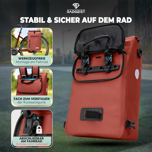 RADGEIST 3in1 Fahrradtasche für Gepäckträger - Wasserdichter Rucksack mit Laptopfach für Unterwegs - 25L - Blau