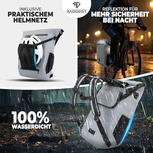 RADGEIST 3in1 Fahrradtasche für Gepäckträger – 100% wasserdicht, vielseitig als Rucksack & Umhängetasche für aufregende