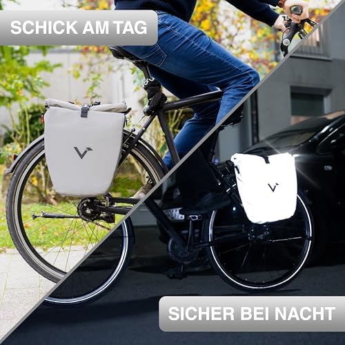 Valkental Große & wasserdichte Fahrradtasche für Gepäckträger – Robuste, abschließbare Tragetasche mit großen Reflektore