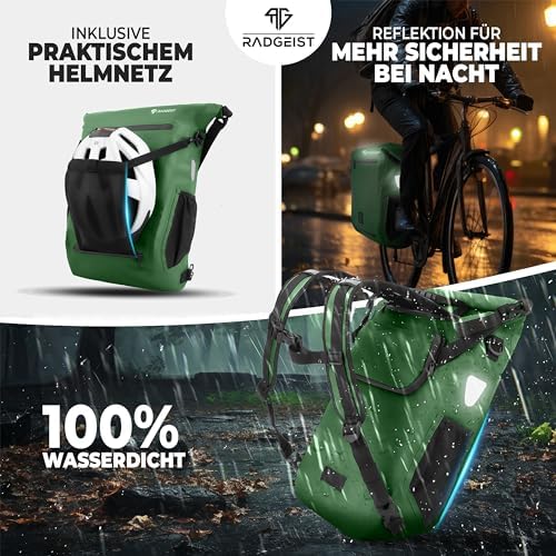 RADGEIST 3in1 Fahrradtasche für Gepäckträger – 100% wasserdicht, vielseitig als Rucksack & Umhängetasche für aufregende