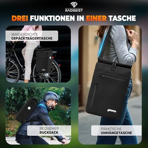 RADGEIST 3in1 Fahrradtasche für Gepäckträger - Wasserdichter Rucksack mit Laptopfach für Unterwegs - 25L - Blau