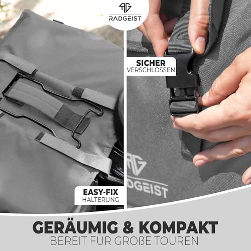 RADGEIST Gepäckträgertasche 30L I Doppeltasche für Fahrradtouren I Einfache Befestigung, schwarz