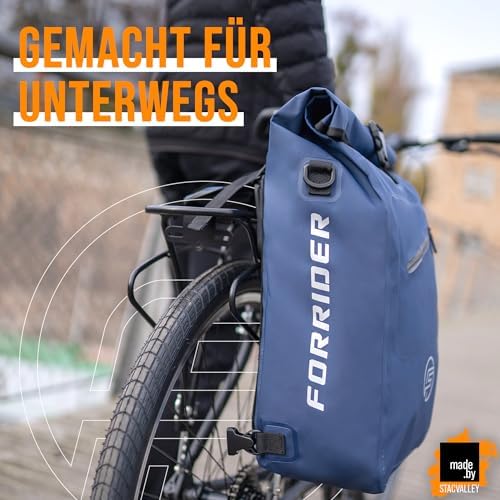 Forrider 3in1 Fahrradtasche für Gepäckträger – Wasserdichter 27L Rucksack mit Reflektoren, ideal für Fahrradtouren und L