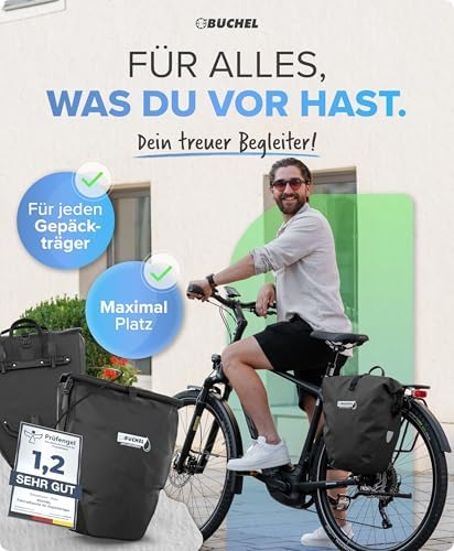 Büchel Fahrradtasche für Gepäckträger – 100% wasserdicht, mit Tragegriff & Schultergurt, ideal für Fahrradtouren