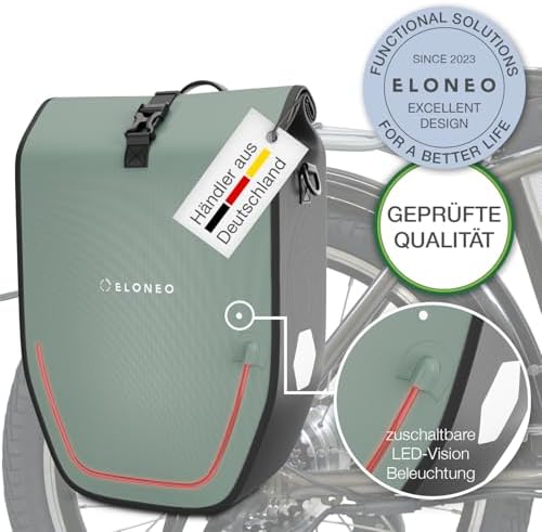 ELONEO Fahrradtasche für Gepäckträger 20L – 100% wasserdicht mit LED Licht für sicheres Radfahren mintgrün