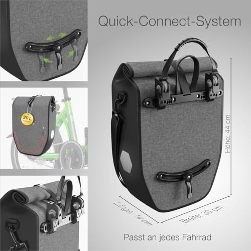 ELONEO Fahrradtasche für Gepäckträger 20L – 100% wasserdicht mit LED Licht für sicheres Radfahren mintgrün