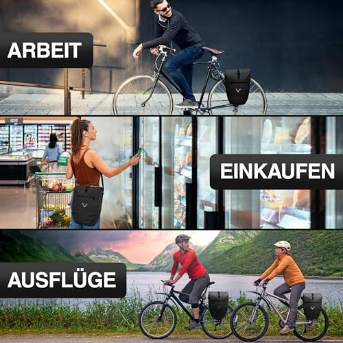 Valkental Große & wasserdichte Fahrradtasche für Gepäckträger – Robuste, abschließbare Tragetasche mit großen Reflektore