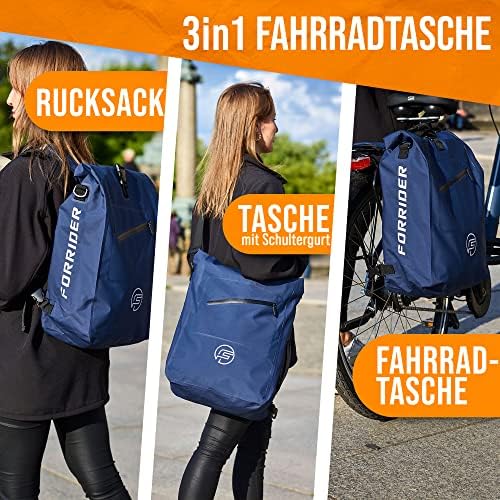 Forrider 3in1 Fahrradtasche für Gepäckträger – Wasserdichter 27L Rucksack mit Reflektoren, ideal für Fahrradtouren und L