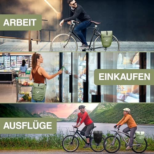 Valkental Große & wasserdichte Fahrradtasche für Gepäckträger – Robuste, abschließbare Tragetasche mit großen Reflektore