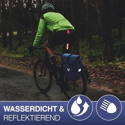 Valkental Große & wasserdichte Fahrradtasche für Gepäckträger – Robuste, abschließbare Tragetasche mit großen Reflektore