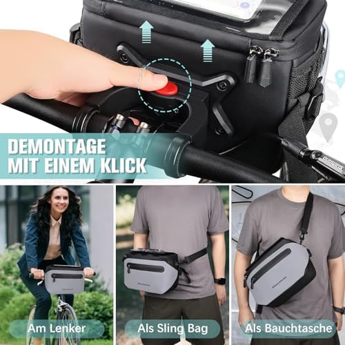 GXCROR Lenkertasche |7L mit Schnellrelease | Wasserdicht & stabil für City & Trekking | Handyfach + Getränkehalter