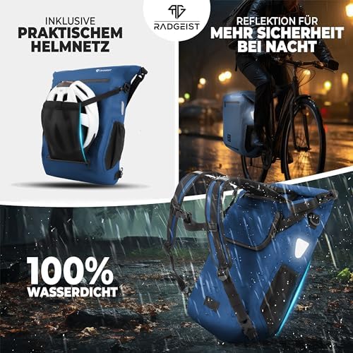 RADGEIST 3in1 Fahrradtasche für Gepäckträger – 100% wasserdicht, vielseitig als Rucksack & Umhängetasche für aufregende
