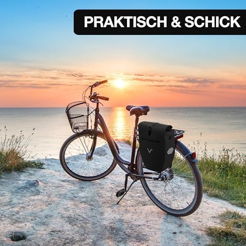 Valkental Große & wasserdichte Fahrradtasche für Gepäckträger – Robuste, abschließbare Tragetasche mit großen Reflektore