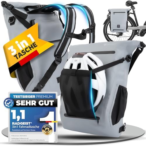 RADGEIST 3in1 Fahrradtasche für Gepäckträger – 100% wasserdicht, vielseitig als Rucksack & Umhängetasche für aufregende