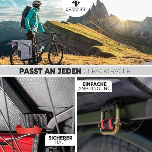 RADGEIST Fahrradtasche 50L für Gepäckträger – 100% wasserdicht & leicht zu befestigen für unbeschwerte Radtouren (Grau)