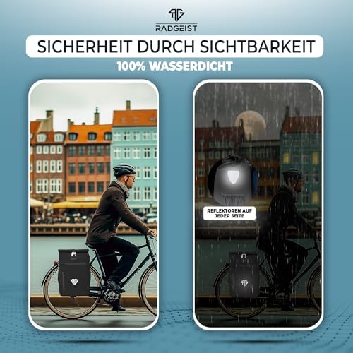 RADGEIST 3in1 Fahrradtasche für Gepäckträger – 100% wasserdicht, vielseitig als Rucksack & Umhängetasche für aufregende
