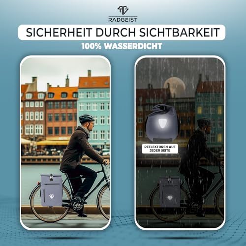 RADGEIST 3in1 Fahrradtasche für Gepäckträger – 100% wasserdicht, vielseitig als Rucksack & Umhängetasche für aufregende
