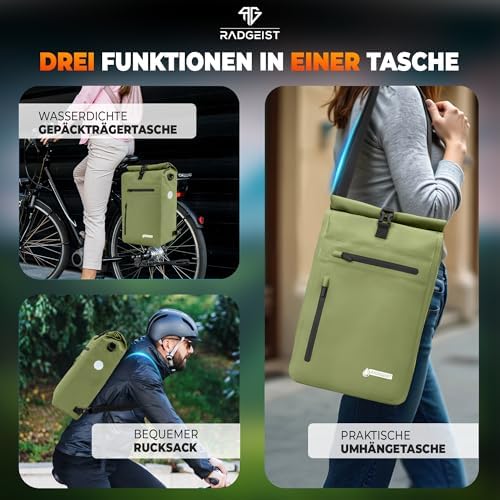 RADGEIST 3in1 Fahrradtasche für Gepäckträger - Wasserdichter Rucksack mit Laptopfach für Unterwegs - 25L - Blau