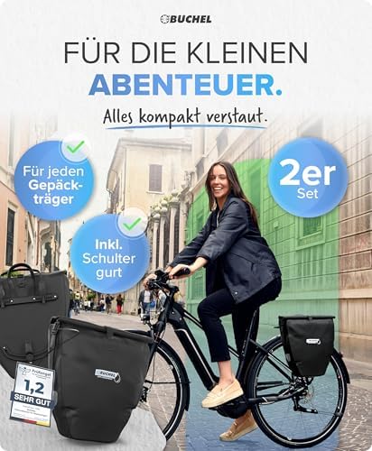 Büchel Fahrradtasche für Gepäckträger – 100% wasserdicht, mit Tragegriff & Schultergurt, ideal für Fahrradtouren
