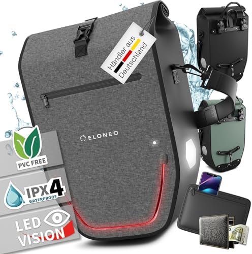 ELONEO Fahrradtasche für Gepäckträger 20L – 100% wasserdicht mit LED Licht für sicheres Radfahren mintgrün