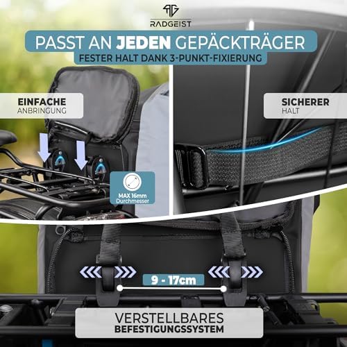 RADGEIST 3in1 Fahrradtasche für Gepäckträger – 100% wasserdicht, vielseitig als Rucksack & Umhängetasche für aufregende