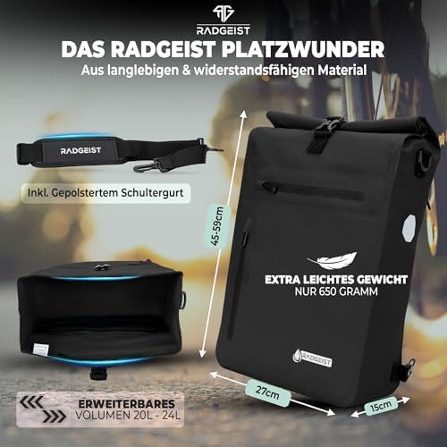 RADGEIST 3in1 Fahrradtasche für Gepäckträger - Wasserdichter Rucksack mit Laptopfach für Unterwegs - 25L - Blau