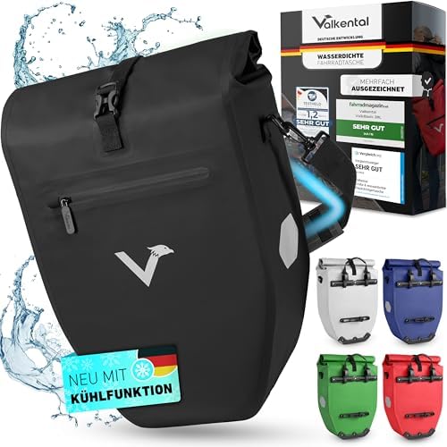Valkental Große & wasserdichte Fahrradtasche für Gepäckträger – Robuste, abschließbare Tragetasche mit großen Reflektore