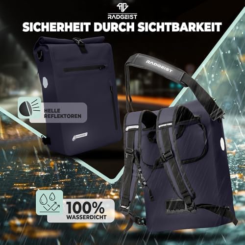 RADGEIST 3in1 Fahrradtasche für Gepäckträger - Wasserdichter Rucksack mit Laptopfach für Unterwegs - 25L - Blau