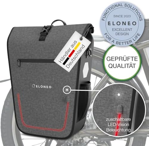 ELONEO Fahrradtasche für Gepäckträger 20L – 100% wasserdicht mit LED Licht für sicheres Radfahren mintgrün
