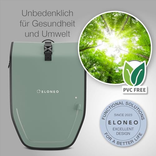 ELONEO Fahrradtasche für Gepäckträger 20L – 100% wasserdicht mit LED Licht für sicheres Radfahren mintgrün