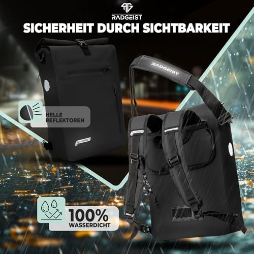 RADGEIST 3in1 Fahrradtasche für Gepäckträger - Wasserdichter Rucksack mit Laptopfach für Unterwegs - 25L - Blau