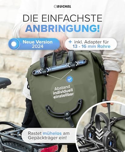 Büchel Fahrradtasche für Gepäckträger – 100% wasserdicht, mit Tragegriff & Schultergurt, ideal für Fahrradtouren