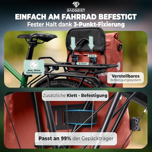 RADGEIST 3in1 Fahrradtasche für Gepäckträger - Wasserdichter Rucksack mit Laptopfach für Unterwegs - 25L - Blau