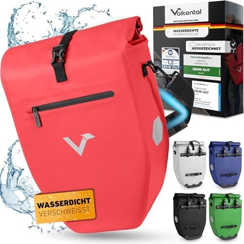Valkental Große & wasserdichte Fahrradtasche für Gepäckträger – Robuste, abschließbare Tragetasche mit großen Reflektore