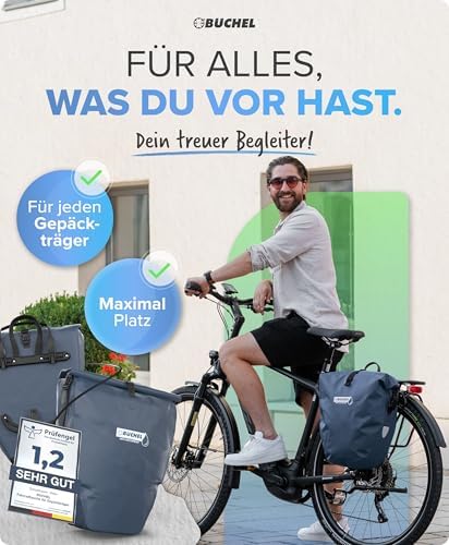 Büchel Fahrradtasche für Gepäckträger – 100% wasserdicht, mit Tragegriff & Schultergurt, ideal für Fahrradtouren