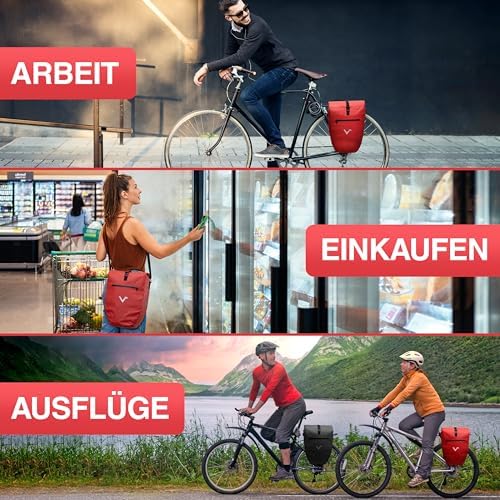 Valkental Große & wasserdichte Fahrradtasche für Gepäckträger – Robuste, abschließbare Tragetasche mit großen Reflektore