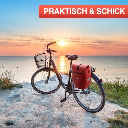 Valkental Große & wasserdichte Fahrradtasche für Gepäckträger – Robuste, abschließbare Tragetasche mit großen Reflektore