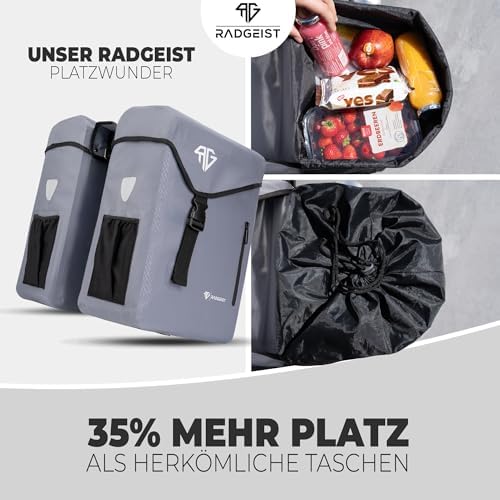 RADGEIST Fahrradtasche 50L für Gepäckträger – 100% wasserdicht & leicht zu befestigen für unbeschwerte Radtouren (Grau)