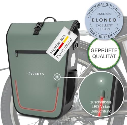 ELONEO Fahrradtasche für Gepäckträger 20L – 100% wasserdicht mit LED Licht für sicheres Radfahren mintgrün