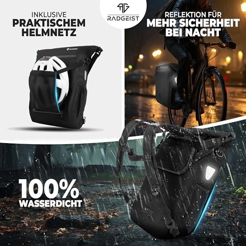 RADGEIST 3in1 Fahrradtasche für Gepäckträger – 100% wasserdicht, vielseitig als Rucksack & Umhängetasche für aufregende