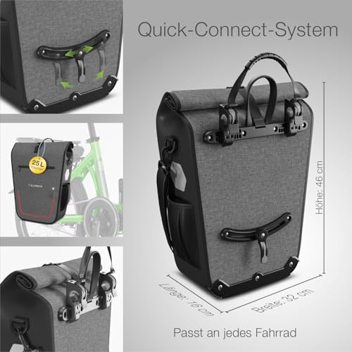 ELONEO Fahrradtasche für Gepäckträger 20L – 100% wasserdicht mit LED Licht für sicheres Radfahren mintgrün