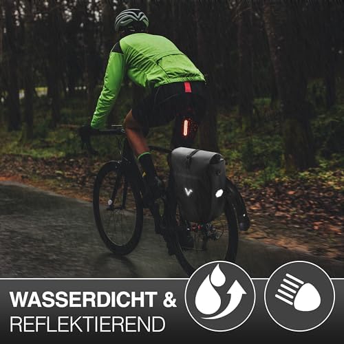 Valkental Große & wasserdichte Fahrradtasche für Gepäckträger – Robuste, abschließbare Tragetasche mit großen Reflektore