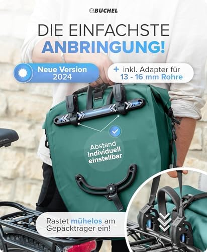 Büchel Fahrradtasche für Gepäckträger – 100% wasserdicht, mit Tragegriff & Schultergurt, ideal für Fahrradtouren