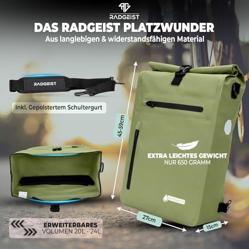 RADGEIST 3in1 Fahrradtasche für Gepäckträger - Wasserdichter Rucksack mit Laptopfach für Unterwegs - 25L - Blau
