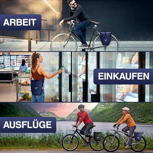 Valkental Große & wasserdichte Fahrradtasche für Gepäckträger – Robuste, abschließbare Tragetasche mit großen Reflektore