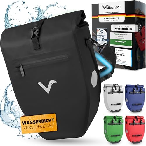 Valkental Große & wasserdichte Fahrradtasche für Gepäckträger – Robuste, abschließbare Tragetasche mit großen Reflektore