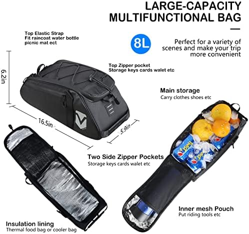Schwarze Fahrradtasche für Gepäckträger – 8L Kühlfunktion, wasserdicht & isolierend, ideal für Ausflüge