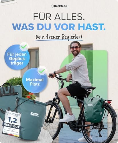 Büchel Fahrradtasche für Gepäckträger – 100% wasserdicht, mit Tragegriff & Schultergurt, ideal für Fahrradtouren