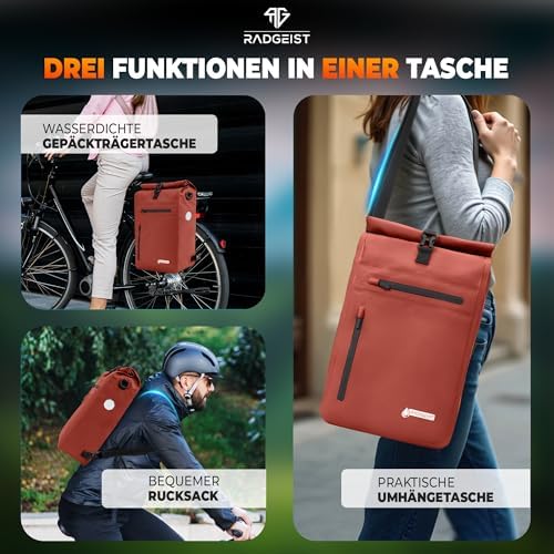RADGEIST 3in1 Fahrradtasche für Gepäckträger - Wasserdichter Rucksack mit Laptopfach für Unterwegs - 25L - Blau